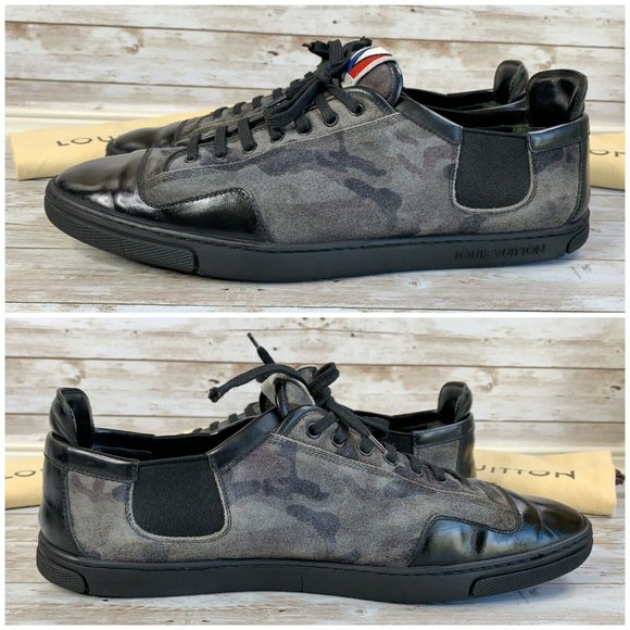 Authentic Louis Vuitton Camouflage Suede & Black Leather Slalom Low Top Sneakers - Picture 12 of 14